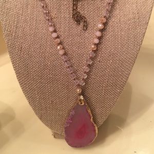 Pink Druzy Stone Long Necklace